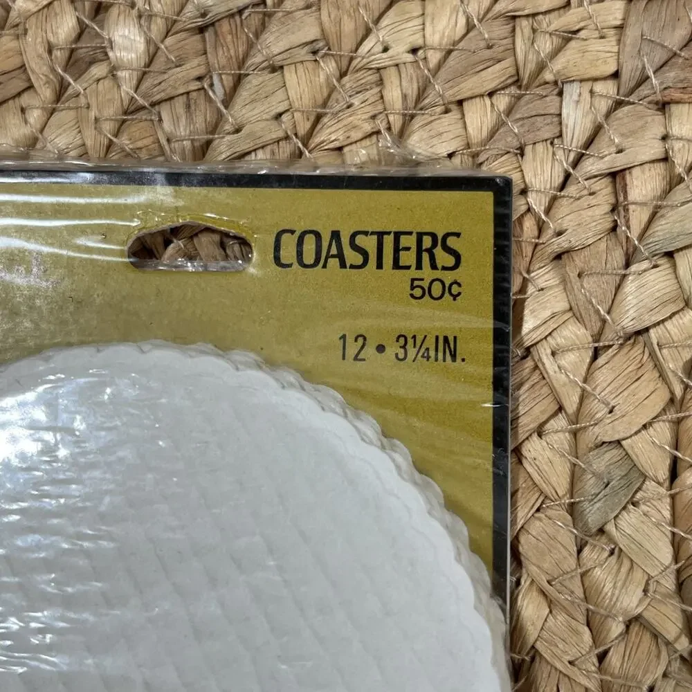 Vintage Hallmark White Paper Coasters Textured Set of 12 - 3.25” Drink Party